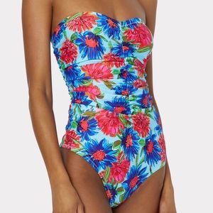 {Milly} Brand New Painted Dahlia Print Ruched One Piece